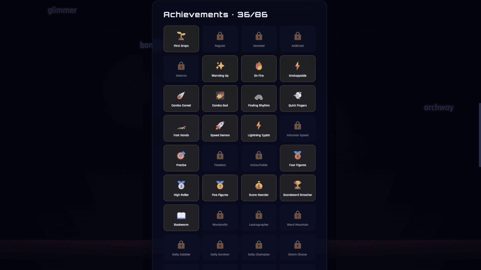Typerain achievements